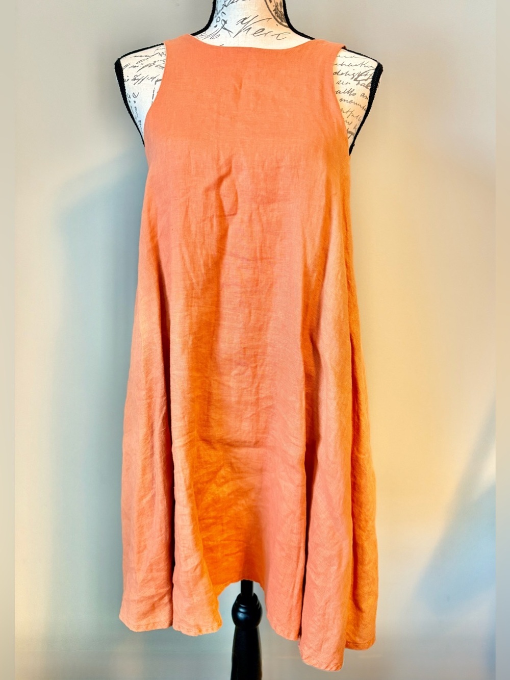 Lanhtropy Linen Dress XS Coral Open Back Tie Sleeveless with POCKETS!